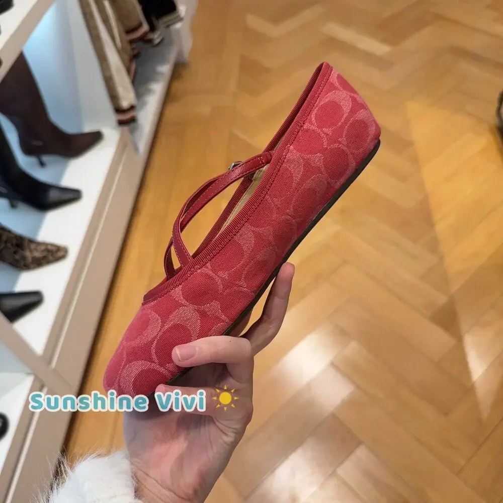 NWT Coach Women Phoebe Ballet Flat Signature Denim True Red CDG80 us7.5